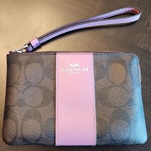 Coach Lavender and Brown Leather Wristlet